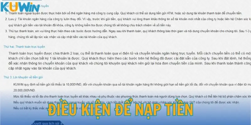 Tổng hợp điều kiện để nạp tiền đúng chuẩn